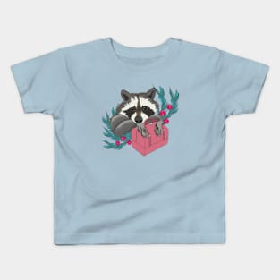 Fashionable raccoon with pink bag and flowers Kids T-Shirt